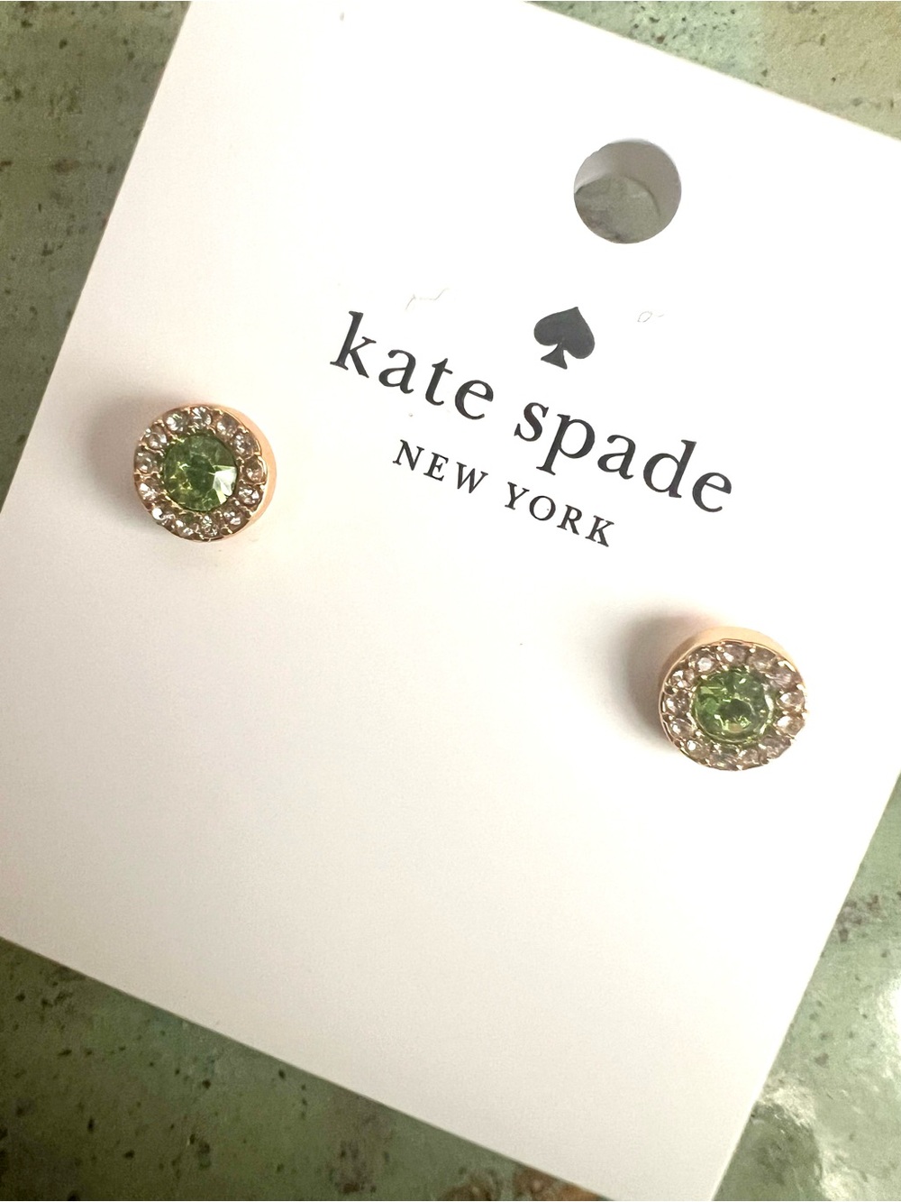 NEW Kate Spade Gold-Tone Peridot Green Crystal Halo Stud Earrings